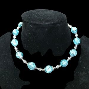Turquoise Blue Crackle Beads Vintage Necklace 50s 60s
